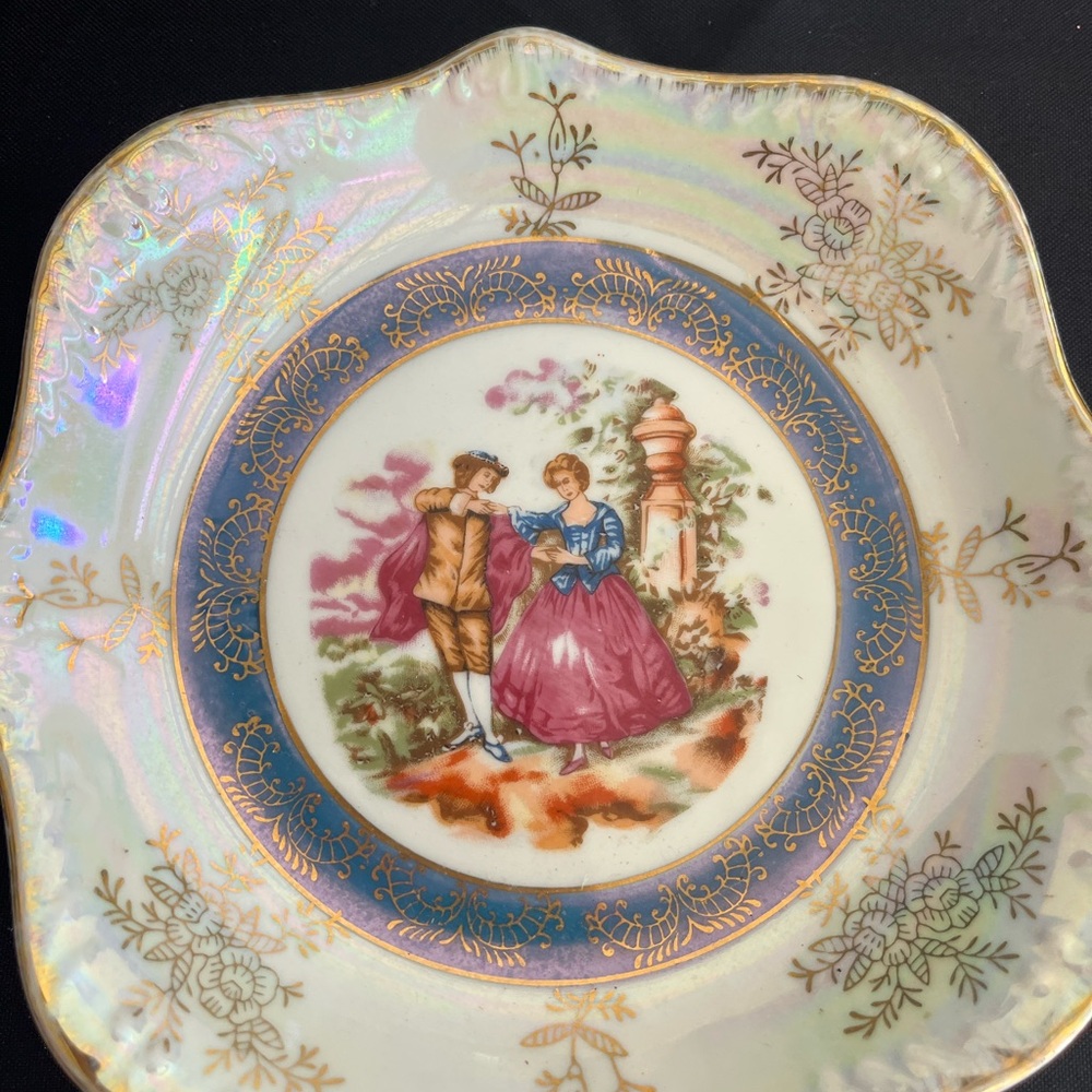 Vintage Decorative Plate with Gold and Blue Accents